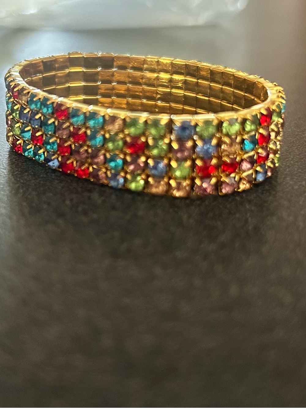 Gold Multicolor Crystal Stretch Bracelet — Women Jewelry